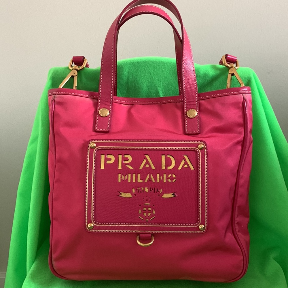 <Prada> Leather and Nylon Hand/Shoulder Bag
